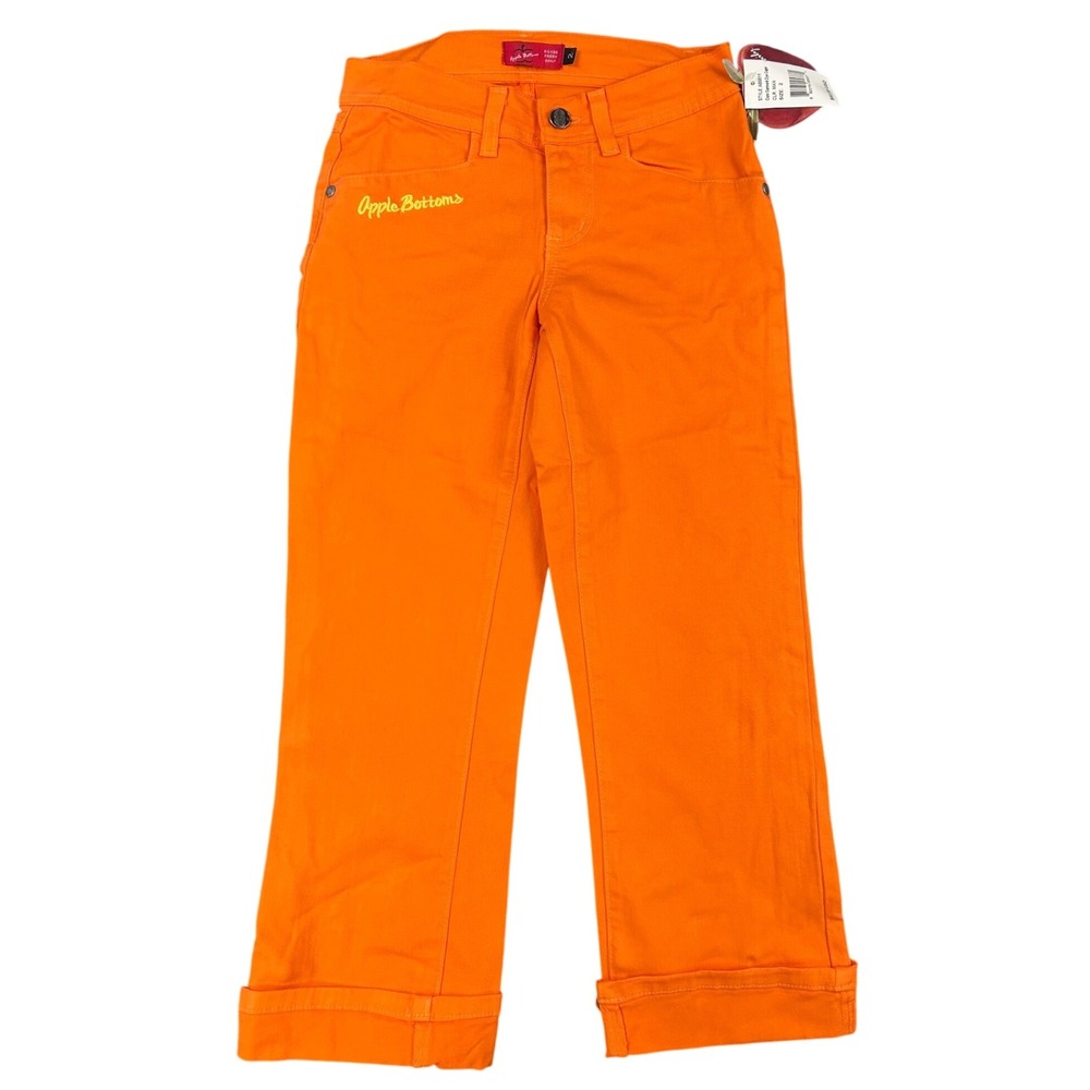VTG Apple Bottoms Womens Orange Capri Pants Y2K Embroidered AB5511 Size 4, NWT
